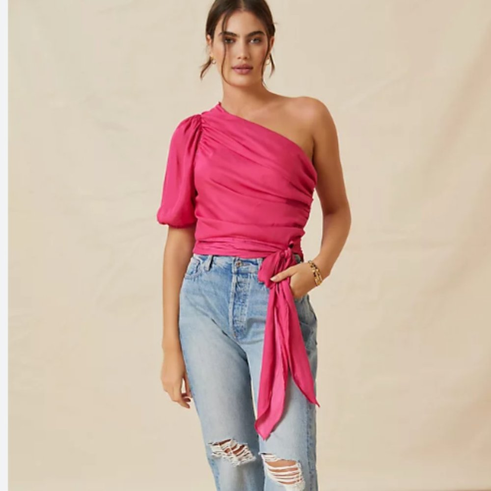 DOLAN Ruched Single-Shoulder Top - BARBIECORE - HOT PINK